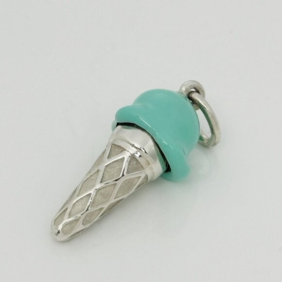 RARE Tiffany Ice Cream Cone Charm in Blue Enamel and Sterling Silver - Picture 2 of 9